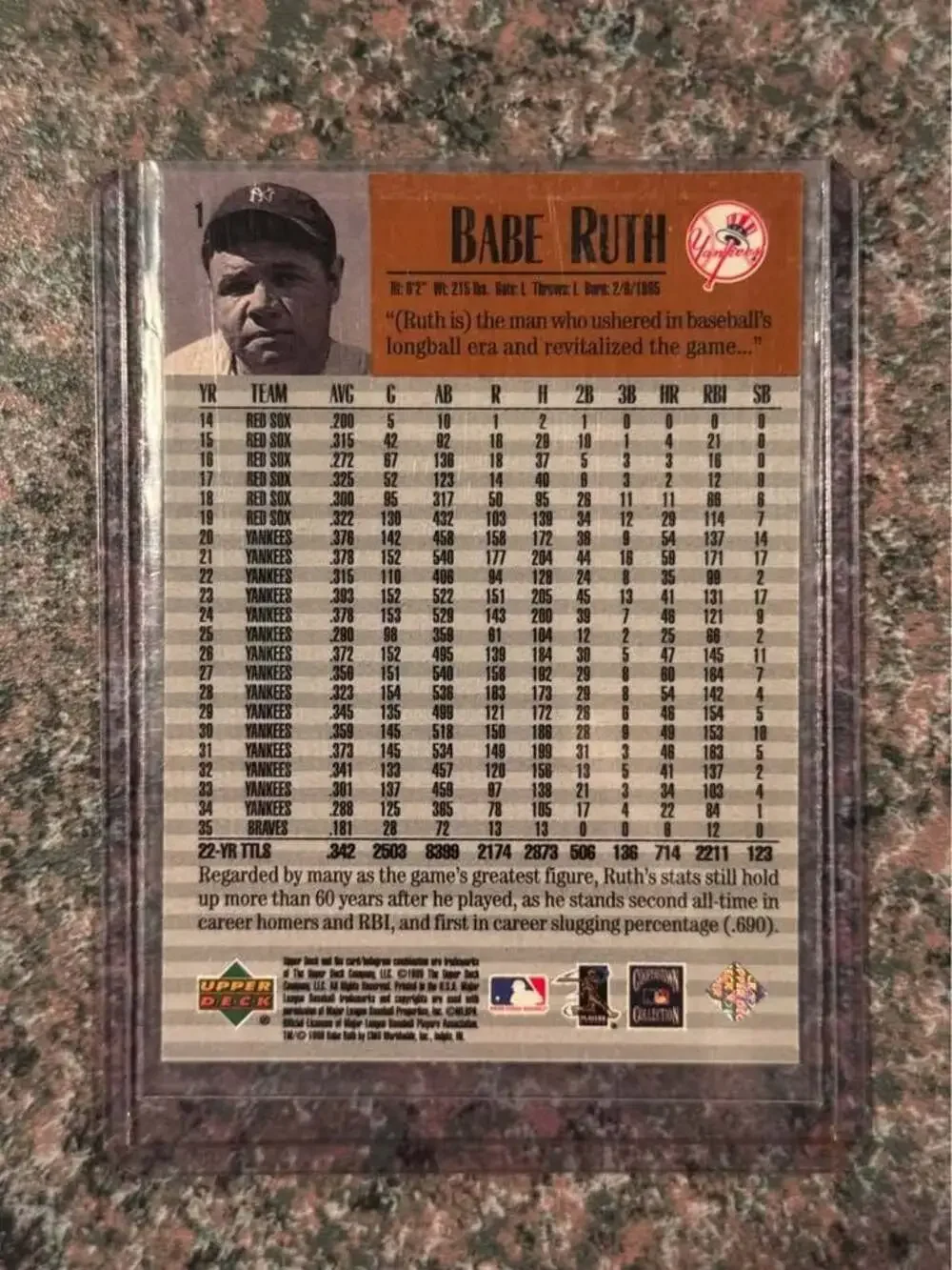 Babe Ruth Baseball Card (Upper Deck)